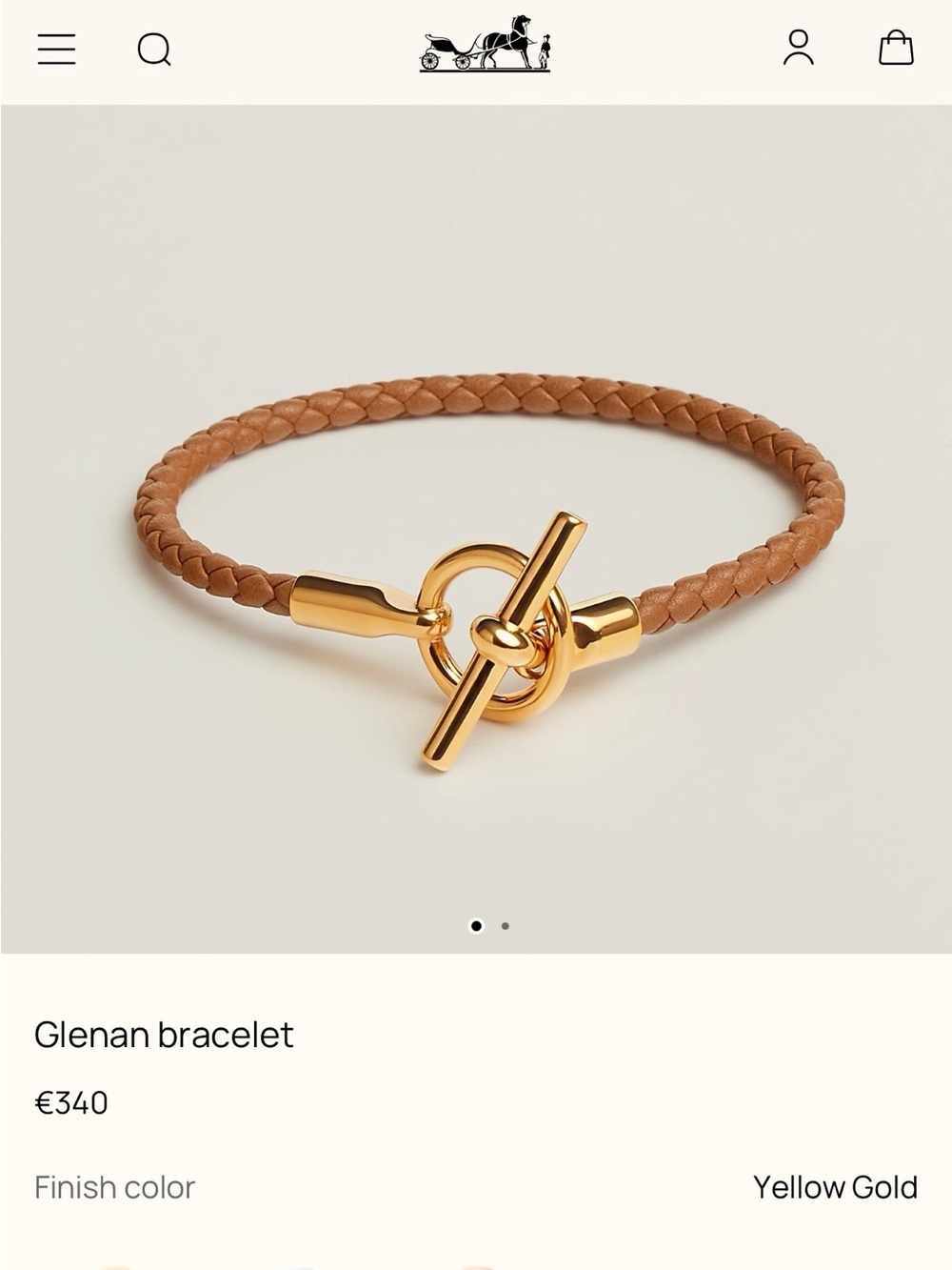 Hermes Braided Leather Bracelet with Yellow Gold Toggle